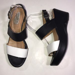 Black & White Wedge Sandals with Ankle Strap -